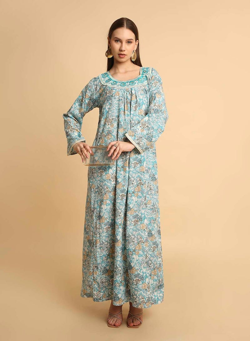 HANA & SARA Traditional Arabic Jalabiya Women’s Long Dress with Embroidered Neckline - Image 1